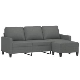 Canapea cu 3 locuri și taburet, gri închis, 180 cm, textil, 3 image