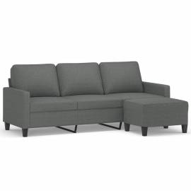 Canapea cu 3 locuri și taburet, gri închis, 180 cm, textil, 2 image