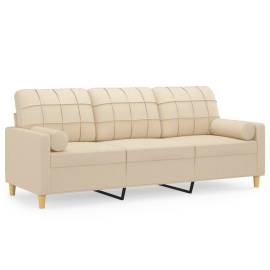 Canapea cu 3 locuri cu pernuțe, crem, 180 cm, textil, 2 image