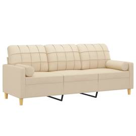 Canapea cu 3 locuri cu pernuțe, crem, 180 cm, textil, 3 image