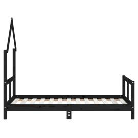 Cadru de pat pentru copii, negru, 80x160 cm, lemn masiv de pin, 5 image