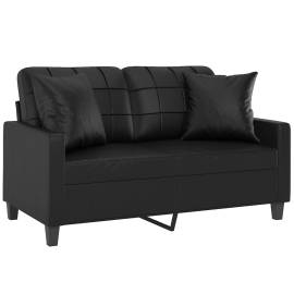 Canapea cu 2 locuri cu pernuțe, negru, 120 cm, piele ecologică, 3 image