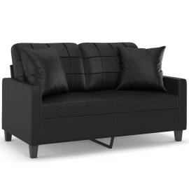 Canapea cu 2 locuri cu pernuțe, negru, 120 cm, piele ecologică, 2 image