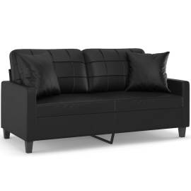 Canapea cu 2 locuri cu pernuțe, negru, 140 cm, piele ecologică, 2 image