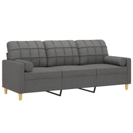 Canapea cu 3 locuri cu pernuțe, gri închis, 180 cm, textil, 3 image