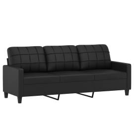 Canapea cu 3 locuri cu pernuțe, negru, 180 cm, piele ecologică, 4 image