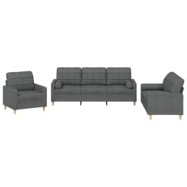Set de canapele cu perne, 3 piese, gri închis, textil, 2 image