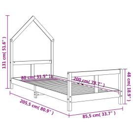 Cadru de pat pentru copii, alb, 80x200 cm, lemn masiv de pin, 9 image