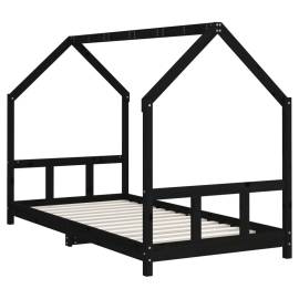 Cadru de pat pentru copii, negru, 90x190 cm, lemn masiv de pin, 6 image