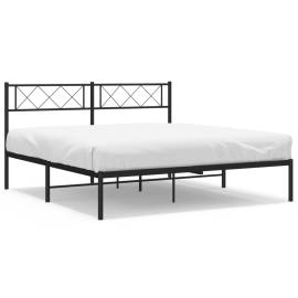 Cadru de pat metalic cu tăblie, negru, 150x200 cm, 2 image