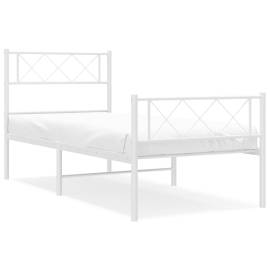 Cadru de pat metalic cu tăblie de cap/picioare, alb, 107x203 cm, 2 image