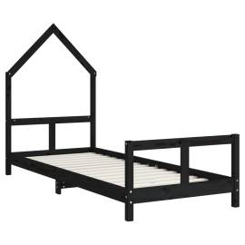 Cadru de pat pentru copii, negru, 80x200 cm, lemn masiv de pin, 3 image