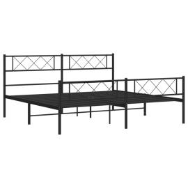 Cadru pat metalic cu tăblii de cap/picioare, negru, 200x200 cm, 5 image