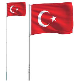 Steag turcia și stâlp din aluminiu, 5,55 m, 2 image