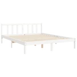 Cadru de pat cu tăblie, alb, king size, lemn masiv, 9 image