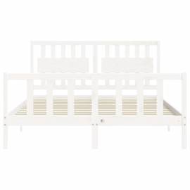 Cadru de pat cu tăblie, alb, king size, lemn masiv, 6 image