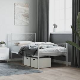 Cadru de pat metalic cu tăblie de cap/picioare, alb, 90x190 cm