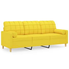 Canapea cu 3 locuri cu pernuțe, galben deschis, 180 cm, textil, 2 image