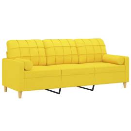 Canapea cu 3 locuri cu pernuțe, galben deschis, 180 cm, textil, 3 image