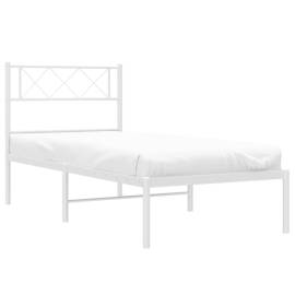 Cadru de pat din metal cu tăblie, alb, 100x200 cm, 3 image