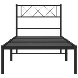 Cadru de pat din metal cu tăblie, negru, 100x200 cm, 4 image