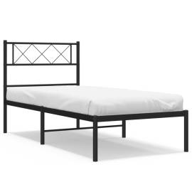 Cadru de pat din metal cu tăblie, negru, 100x200 cm, 2 image