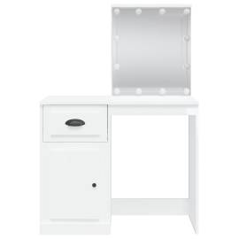 Masă de toaletă cu led-uri, alb extralucios, 90x42x132,5 cm, 5 image