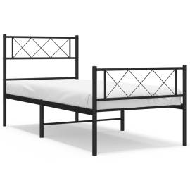 Cadru pat metalic cu tăblii de cap/picioare, negru, 100x190 cm, 2 image