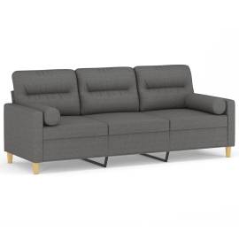 Canapea cu 3 locuri cu pernuțe, gri închis, 180 cm, textil, 2 image