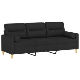Canapea cu 3 locuri cu pernuțe, negru, 180 cm, textil, 3 image