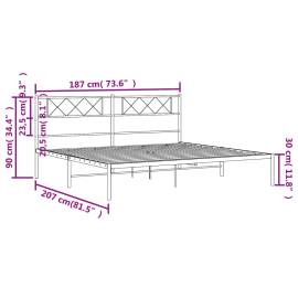 Cadru de pat metalic cu tăblie, alb, 180x200 cm, 9 image