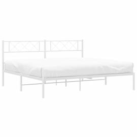 Cadru de pat metalic cu tăblie, alb, 193x203 cm, 3 image