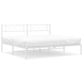 Cadru de pat metalic cu tăblie, alb, 200x200 cm, 2 image