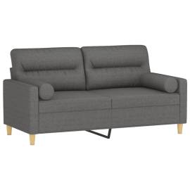 Canapea cu 2 locuri cu pernuțe, gri închis, 140 cm, textil, 3 image