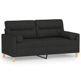 Canapea cu 2 locuri cu pernuțe, negru, 140 cm, textil, 2 image