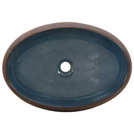 Lavoar de blat, maro și albastru, 59x40x15 cm, ceramică, oval, 6 image