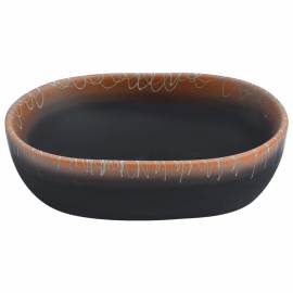Lavoar de blat, negru și portocaliu, 47x33x13cm, ceramică, oval, 4 image