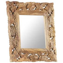 Oglindă sculptată manual, maro, 50x50 cm, lemn masiv de mango