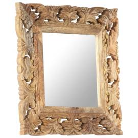 Oglindă sculptată manual, maro, 50x50 cm, lemn masiv de mango, 10 image
