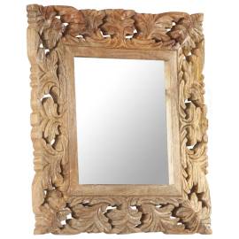 Oglindă sculptată manual, maro, 50x50 cm, lemn masiv de mango, 8 image