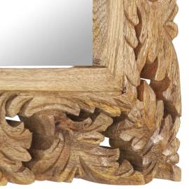 Oglindă sculptată manual, maro, 50x50 cm, lemn masiv de mango, 4 image
