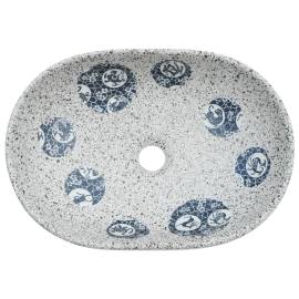 Lavoar de blat, gri și albastru, 47x33x13 cm, ceramică, oval, 6 image