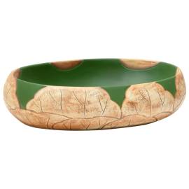 Lavoar de blat, verde și maro, 59x40x15 cm, ceramică, oval, 2 image
