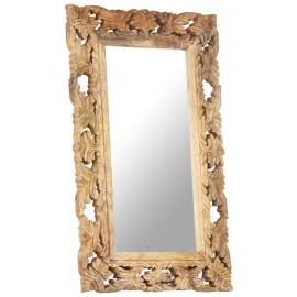 Oglindă sculptată manual, maro, 80x50 cm, lemn masiv de mango, 7 image