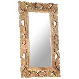 Oglindă sculptată manual, maro, 80x50 cm, lemn masiv de mango, 2 image