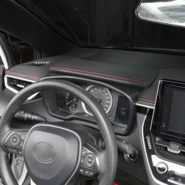 Banda decorativa pentru interiorul vehiculului, lungime 2m, din piele ecologica, culoare Neagra + cusatura Rosie, 7 image