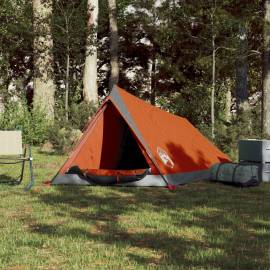 Cort camping 2 pers. gri/portocaliu 200x120x88/62cm tafta 185t, 3 image