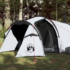 Cort de camping 3 persoane, alb, 370x185x116 cm, tafta 190t