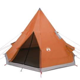 Cort camping 4 persoane gri/portocaliu 367x367x259cm tafta 185t, 4 image