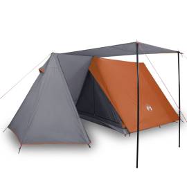 Cort camping 3 persoane gri/portocaliu 465x220x170cm tafta 185t, 2 image